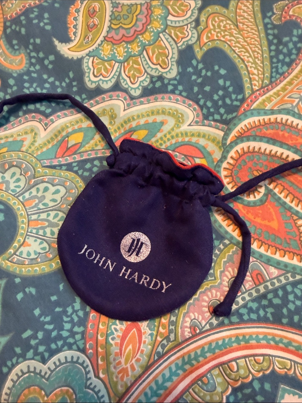 John Hardy Navy Velvet Drawstring Pouch with Silver Logo